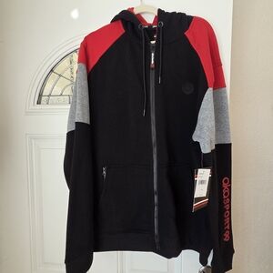 Men's Red and Black Zip Up Sweater